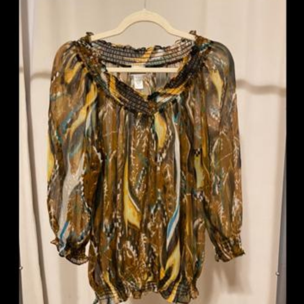 Chicos Large Sheer Top 3/4 Sleeves NWT